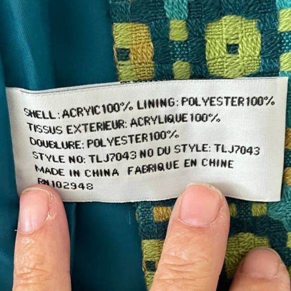 NWT Tulle Womens Geometric Print Dress Coat Pleated 3/4 Sleeve Size S Green - Picture 12 of 12